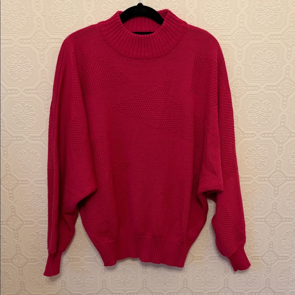 ⬇️⭐️ NILS Women's Vibrant Hot Pink Wool Blend Crewneck Sweater Size Large